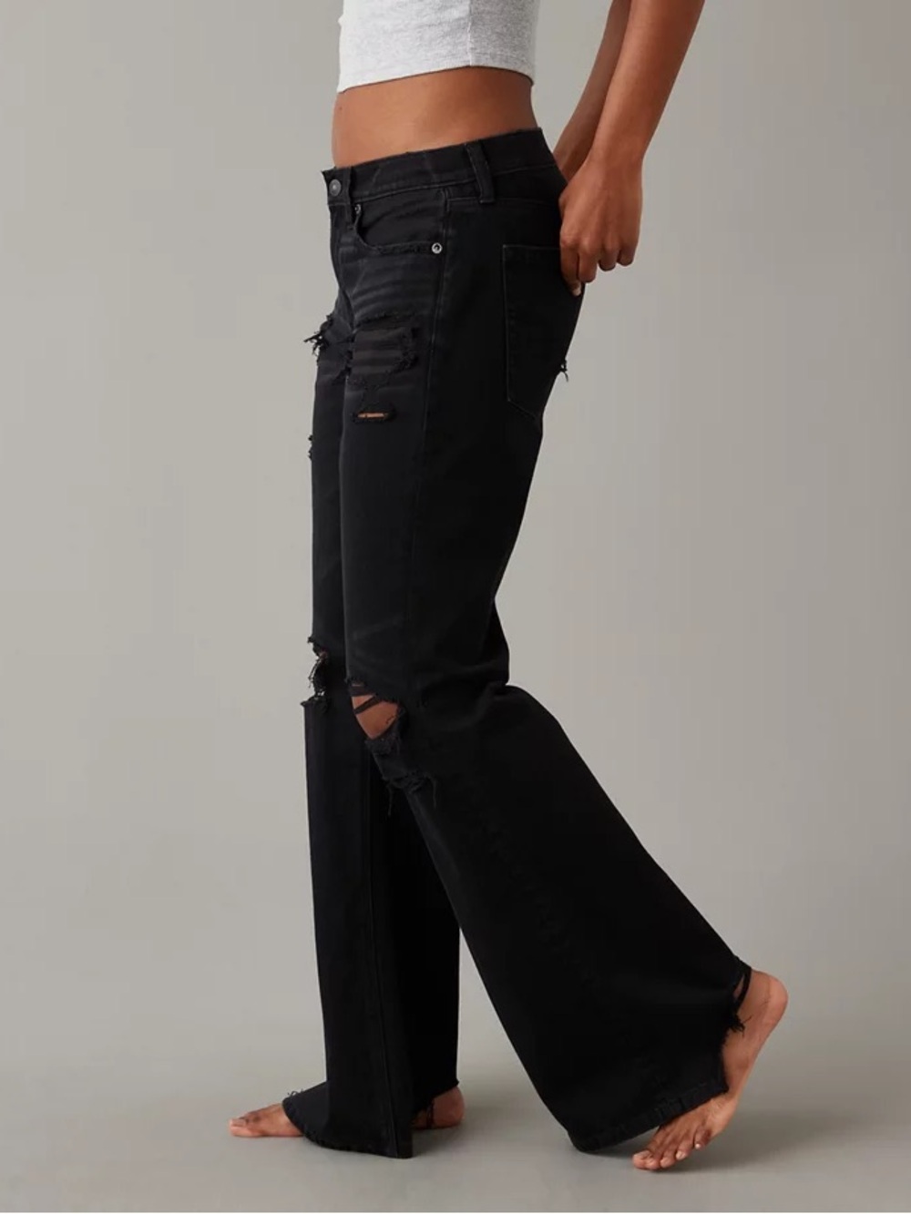 Abercrombie & Fitch Black Low Rise Baggy Flare Distressed Jeans NWT